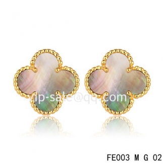 Replica Van Cleef & Arpels Sweet Alhambra Clover Yellow Earrings,Brown Mother-Of-Pearl